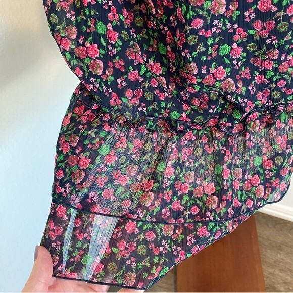 NWOT Decree Floral Blue Ruffle Tier Sleeveless Silver Clasp Accent Prairie SZ L - Picture 5 of 12